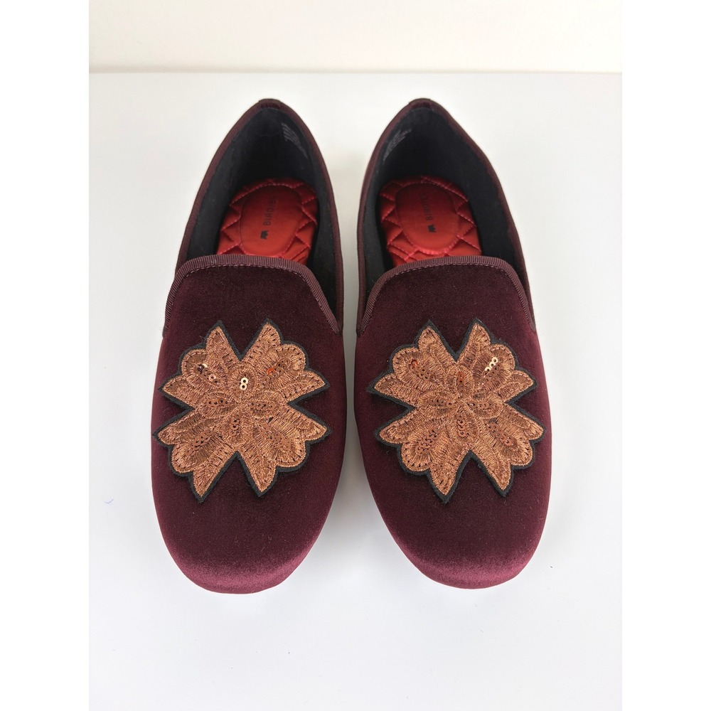 Birdies The Starling Bordeaux Velvet Embroidered Sequin Loafers Size 7